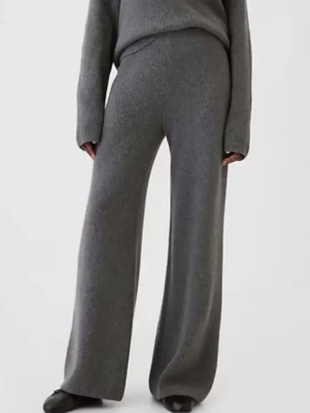 Gap CashSoft Shaker-Stitch Wide-Leg Sweater Pants Black